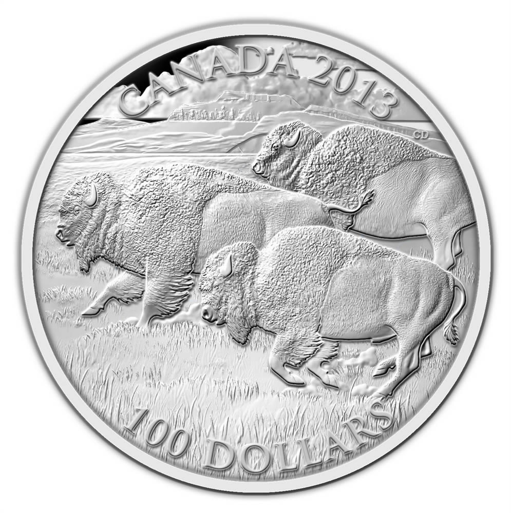 CANADA 2013 $100 Fine Silver Commemorative Coin - Wildlife In Motion - Bison - $100 for $100 - #1 In Series