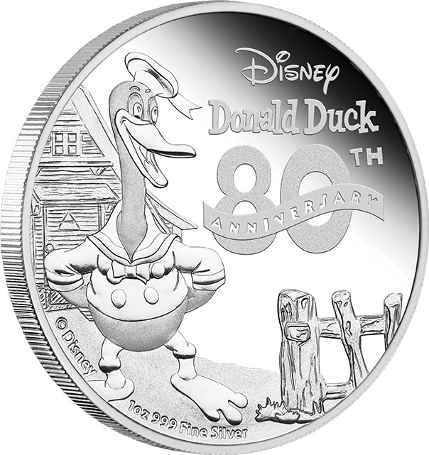 DISNEY 2014 $2 Donald Duck 80th Anniversary Fine 1oz Silver Proof Coin